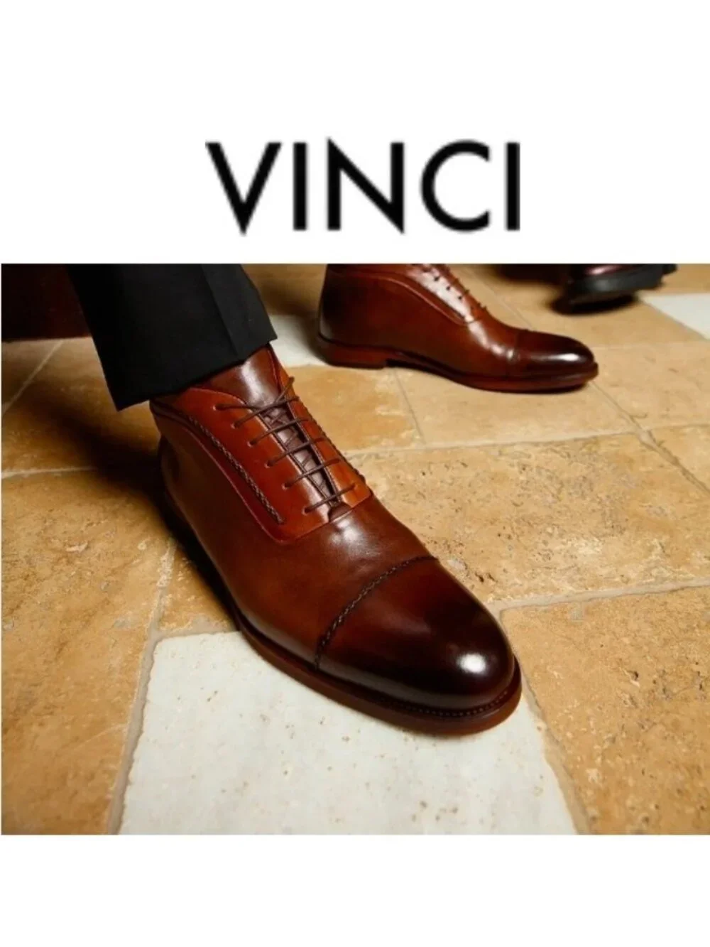 VINCI Men Brown Leather Cap Toe Oxford Ankle Boots Size 45 EU/12 US Dress Shoes